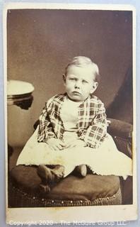 Cartes-de-Visite CDV Antique Cabinet Photo Card - Child on Stool, Photographer JK Bottorf, Clearfield, PA. 