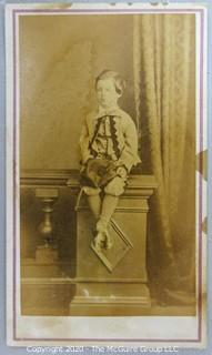 Cartes-de-Visite CDV Antique Cabinet Photo Card - Boy on Pillar Identified as William (last Name Illegible) 1863, Photographer The Ivory Photograph, London.