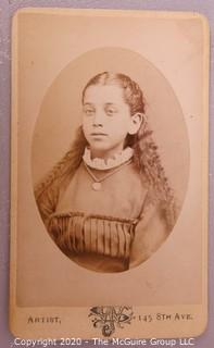 Cartes-de-Visite CDV Antique Cabinet Photo Card - Girl with Long Hair, Identified Annie Mott 1874, Photographer JW Smith New York.