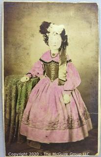 Cartes-de-Visite CDV Antique Cabinet Photo Card - Small Woman in Pink Tinted Dress, Photographer David Baily, Tamaqua, PA.