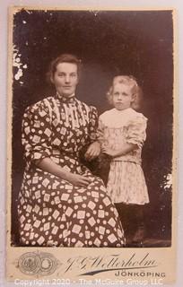 Cartes-de-Visite CDV Antique Cabinet Photo Card - Mother & Daughter Identified as "A Friend of Ma with Daughter", Photographer JG Wetterholm, Jonkoping.