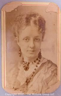 Cartes-de-Visite CDV Antique Cabinet Photo Card - Woman with Necklace, Damage to front, Norval H Busey, Photographer Baltimore, Maryland.