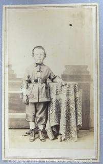 Cartes-de-Visite CDV Antique Cabinet Photo Card 
Child in Costume, Identified as Johnie Dunbar to Grandma
Photographer AV Smith, Nebraska City, NT.