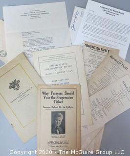 Group of Ephemera Including Letters and Political Items.