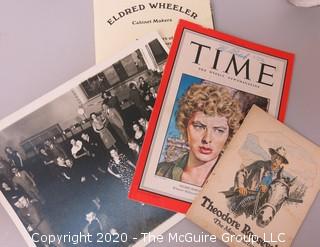 Miscellaneous Lot: Includes Magazines, photos, tin, bank pouch & college year book.