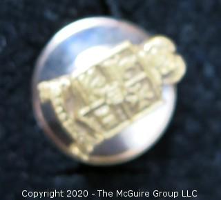 Group of pins; includes school, girl scouts, sports, masons & company service pins.