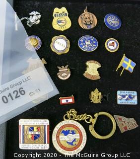 Group of Pins; Includes Military, Press & Union and Labor Party Pins.