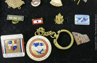 Group of Pins; Includes Military, Press & Union and Labor Party Pins.