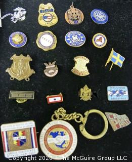 Group of Pins; Includes Military, Press & Union and Labor Party Pins.