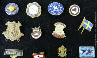 Group of Pins; Includes Military, Press & Union and Labor Party Pins.