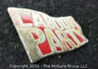 Group of Pins; Includes Military, Press & Union and Labor Party Pins.