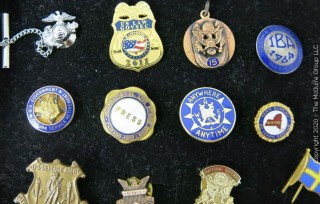 Group of Pins; Includes Military, Press & Union and Labor Party Pins.