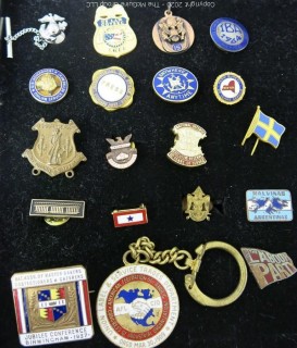 Group of Pins; Includes Military, Press & Union and Labor Party Pins.