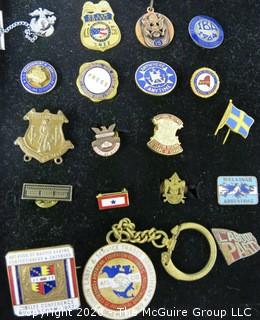 Group of Pins; Includes Military, Press & Union and Labor Party Pins.