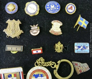 Group of Pins; Includes Military, Press & Union and Labor Party Pins.