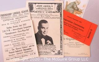 Group of Miscellaneous Ephemera; Includes Postcards, Programs, Tickets & Photos. 