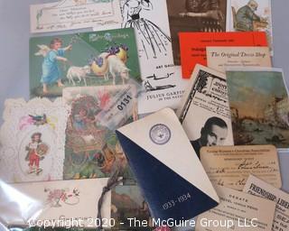 Group of Miscellaneous Ephemera; Includes Postcards, Programs, Tickets & Photos. 