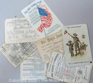 Group of Ephemera Including Boy Scout Cards, Membership Cards & Postcards.