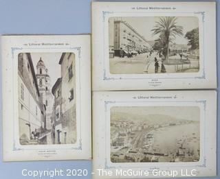 Set of Three Double Sided Antique Photo Cards of the South of France; Includes Nice, Cannes & Menton. Measures approximately 8 1/2" x 6" and are 1/16" thick.