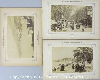 Set of Three Double Sided Antique Photo Cards of the South of France; Includes Nice, Cannes & Menton. Measures approximately 8 1/2" x 6" and are 1/16" thick.