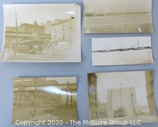 Set of 4 Black and White Photos of Chicago; Includes L Train, Trolley, Boats, Jackson Park and Drawbridge.  