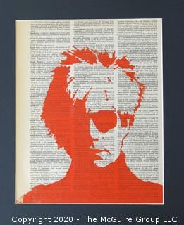 Silkscreen Of Andy Warhol in Orange on Dictionary Page by Nikolas Grabovskiy (?).  Measures approximately 11" x 14" with mat.