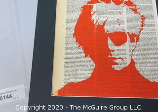 Silkscreen Of Andy Warhol in Orange on Dictionary Page by Nikolas Grabovskiy (?).  Measures approximately 11" x 14" with mat.