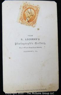 Cartes-de-Visite CDV Antique Cabinet Photo Card - Man Standing with Chair, From B. Lochman's Photographic Gallery, Allentown, PA, With Stamp. 
