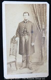 Cartes-de-Visite CDV Antique Cabinet Photo Card - Man Standing with Chair, From B. Lochman's Photographic Gallery, Allentown, PA, With Stamp. 
