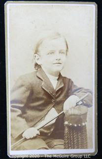 Cartes-de-Visite CDV Antique Cabinet Photo Card - Young Boy with Stick, Photographer J.S. Gibson, Louisiana, MO.