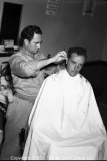 3 1/2 x 4 3/4" Film Negative Historical: Americana: barber haircutting