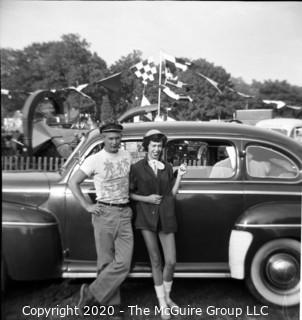 2 1/4 x 2 1/4" Film Negative Vintage: Americana: Automobile: Couple at car rally