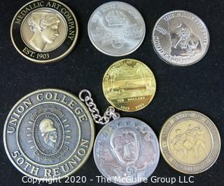 Set of 7 Commemorative Medallions & Coins Including One Key Chain.