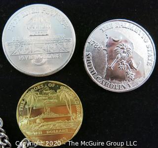 Set of 7 Commemorative Medallions & Coins Including One Key Chain.