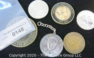 Set of 7 Commemorative Medallions & Coins Including One Key Chain.