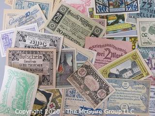 Large Collection of German Paper Pfennig Notgeld Printed Banknotes; WWI or WWII