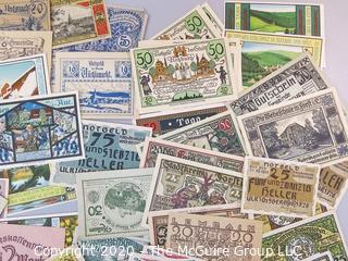 Large Collection of German Paper Pfennig Notgeld Printed Banknotes; WWI or WWII