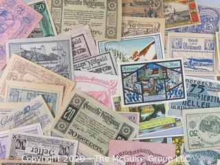 Large Collection of German Paper Pfennig Notgeld Printed Banknotes; WWI or WWII