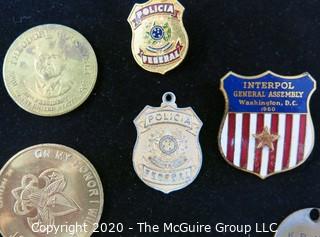 Lot of 12 Medal Tokens or Pins; Includes Police Tags and Pins, Souvenirs, St Christopher Medal and Boys Scouts.