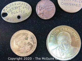 Lot of 12 Medal Tokens or Pins; Includes Police Tags and Pins, Souvenirs, St Christopher Medal and Boys Scouts.