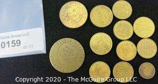 Group of 12 Miscellaneous Tokens; Includes Brothel Token and Game Tokens.