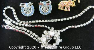 Lot of 11 Pieces of Vintage Jewelry; Photo Mourning Brooch, Political Costume Jewelry and Rhinestone Necklace.