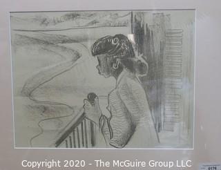 Black & White Print, Woman at Window. Unsigned and Matted.  Measures approximately 26" x 20" with mat. 