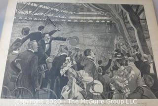 Large Black and White Print. The 1895 Democratic Convention by T Dart Walker.  Measures approximately 21" x 15". 