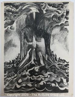 The Old Man and the North Sea by McAllister, Black and White Numbered and Signed Lithograph, Unframed. Measures approximately 22" x 17".