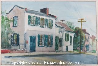 Watercolor of Street in Warrenton by Ralph H. Stimson, 1938. Measures approximately 17 1/2" x 11 1/2".