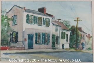 Watercolor of Street in Warrenton by Ralph H. Stimson, 1938. Measures approximately 17 1/2" x 11 1/2".