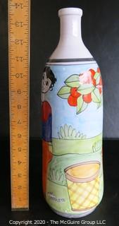 Nino Parrucca Hand Painted Ceramic Pottery Vase. Signed by Artist. Made in Italy.  Measures Approximately 14" Tall.