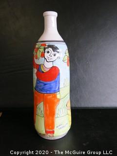 Nino Parrucca Hand Painted Ceramic Pottery Vase. Signed by Artist. Made in Italy.  Measures Approximately 14" Tall.