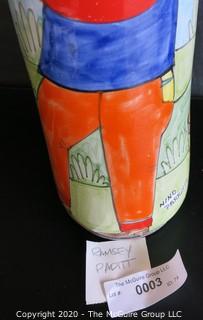 Nino Parrucca Hand Painted Ceramic Pottery Vase. Signed by Artist. Made in Italy.  Measures Approximately 14" Tall.